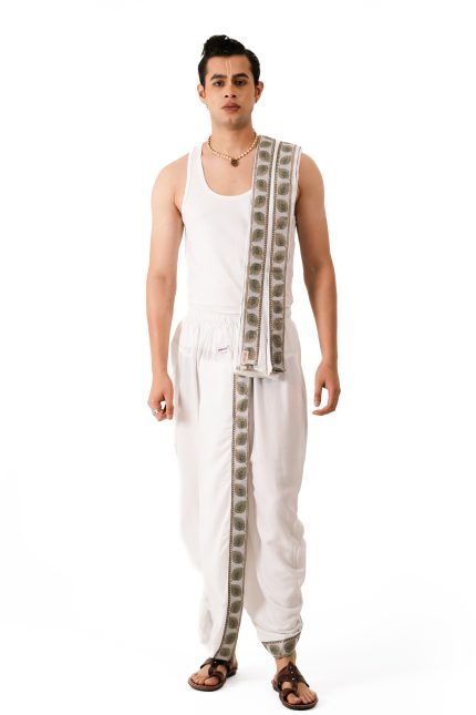 Traditional Dhoti Set (Mor pankh) White