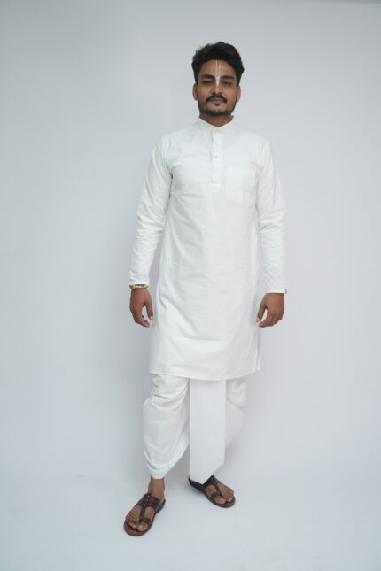 White Cotton Kurta Front Minimalist